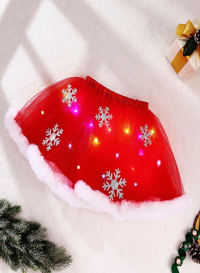 ايفينت تنورة توتو مضيئة لعيد الميلاد من إيرنت، تنانير توتو على شكل ندفة ثلجية، تنانير تول حمراء بإضاءة ليد، تنانير باليه لعيد الميلاد، تنورة زي العطلات - Image 3